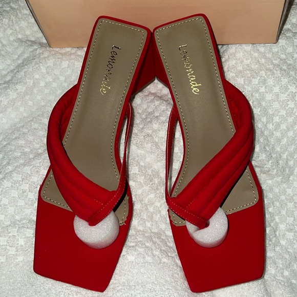 Lemonade Red Block Heels. - Picture 8 of 9